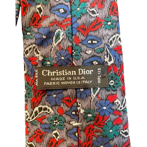 Christian Dior Floral Abstract 100% Silk Necktie Blue Green Red Floral - Picture 4 of 6